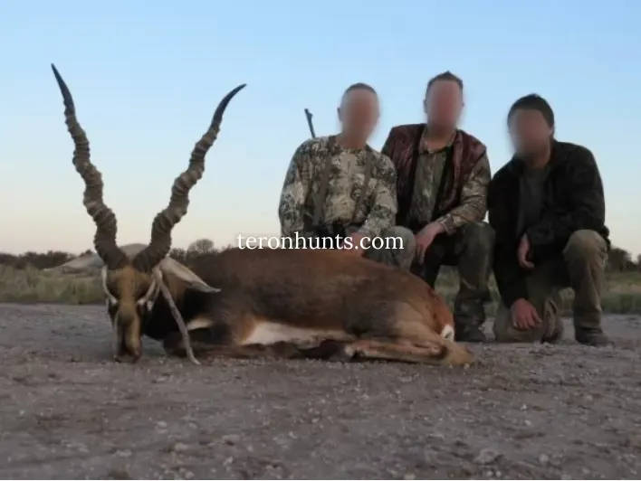 Hunter taking picture with his hunted blackbuck in Argentina, example of successful client of Teron who went blackbuck hunting in Argentina