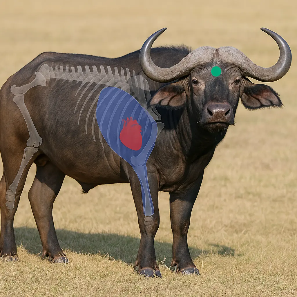 Image shows shot placement for cape buffalo